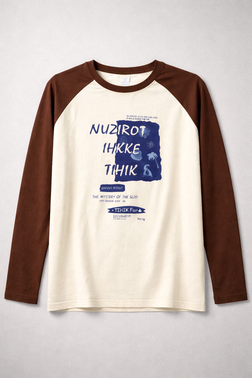 Men’s Cream & Brown Raglan Full Sleeve Graphic T-Shirt