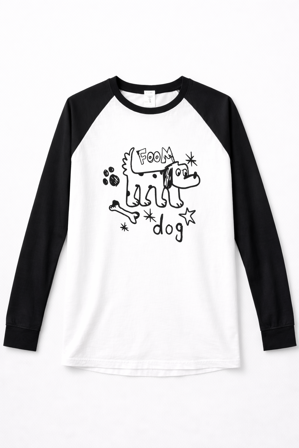 Playful Dog Doodle Raglan T-Shirt – White & Black