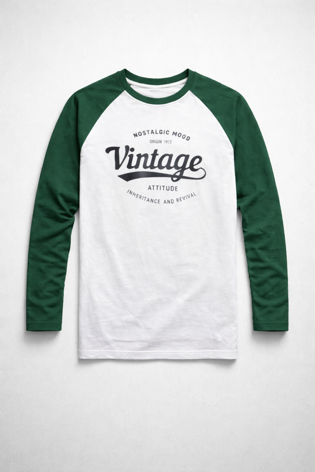 Men’s White & Green Raglan Full Sleeve Graphic T-Shirt