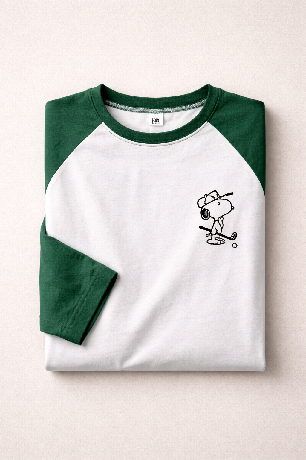 Men’s White & Green Raglan Full Sleeve Graphic T-Shirt