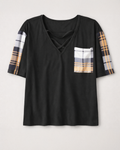 Women’s Black V-Neck Criss-Cross T-Shirt