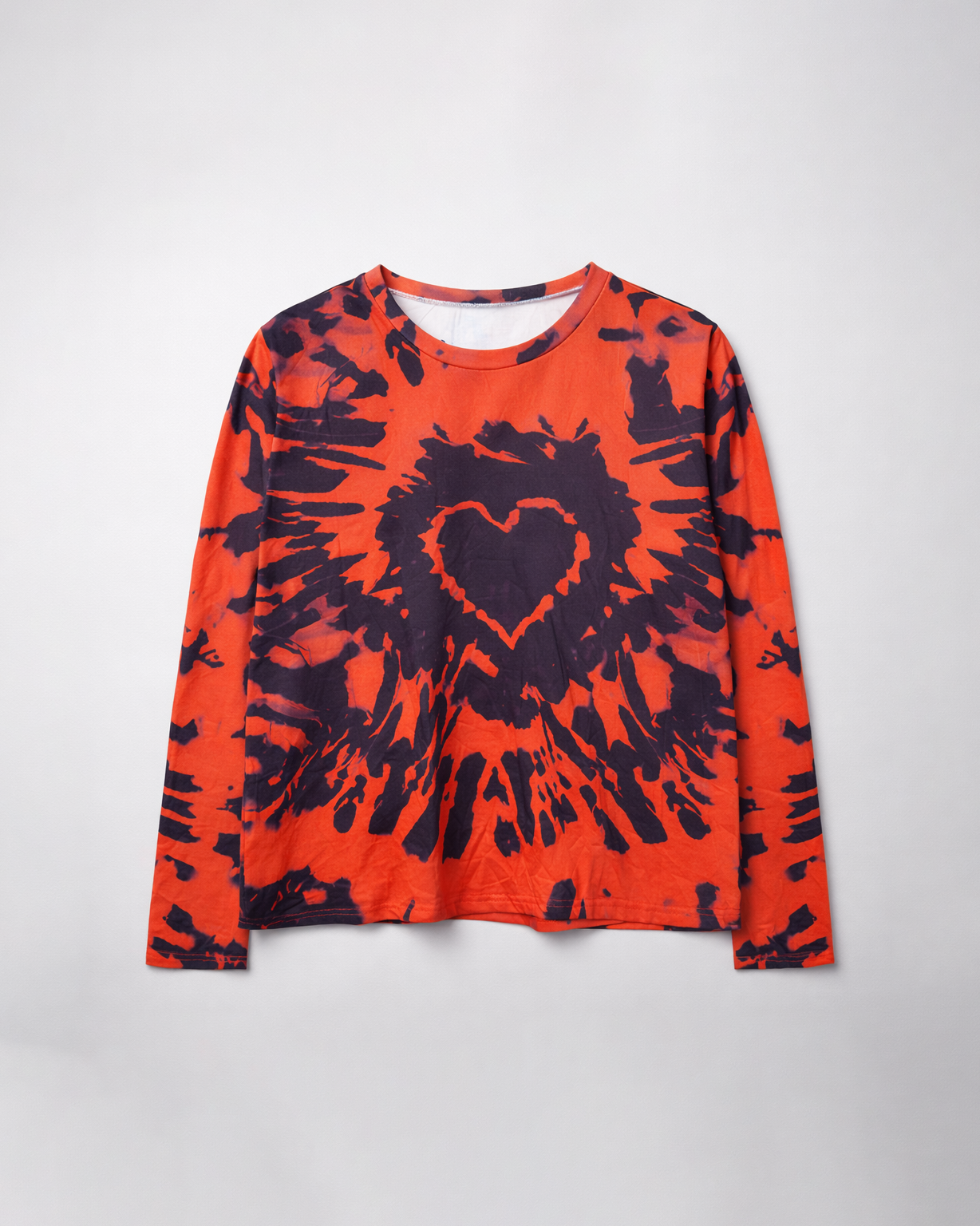 Women’s Red & Black Tie-Dye Heart Print Long Sleeve Top