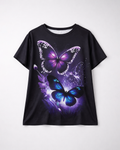 Women’s Black Butterfly Graphic Print Short Sleeve T-Shirt