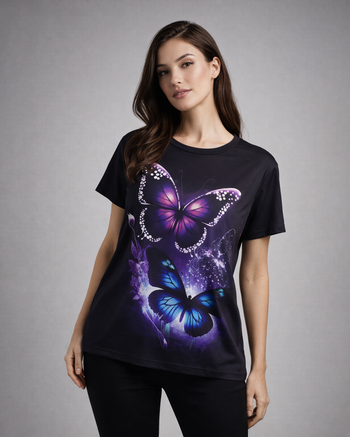 Women’s Black Butterfly Graphic Print Short Sleeve T-Shirt
