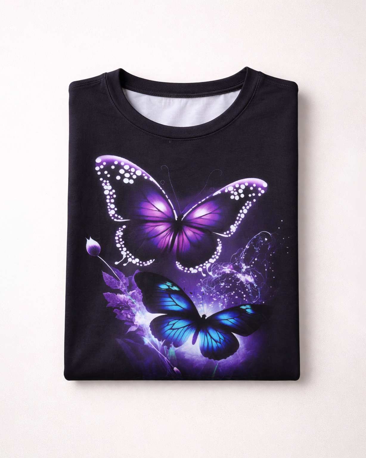 Women’s Black Butterfly Graphic Print Short Sleeve T-Shirt