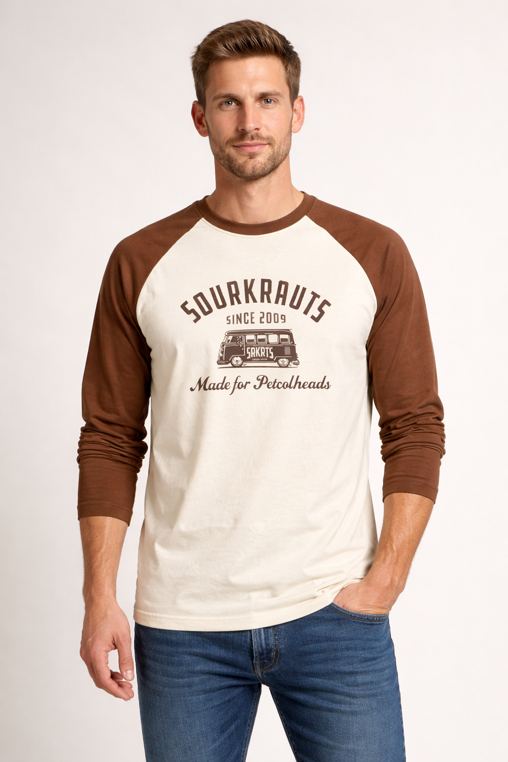 Vintage Petrol head Raglan T-Shirt – Beige & Brown