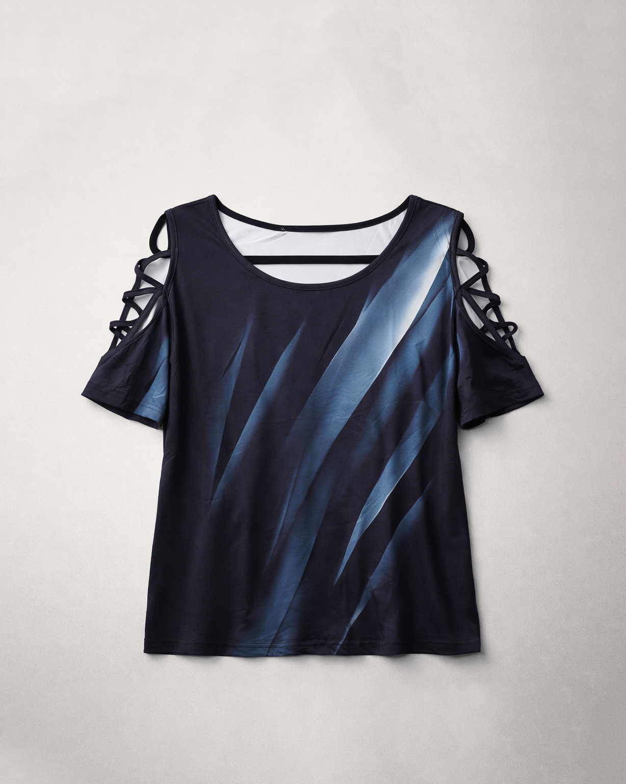 Women’s Navy Blue Abstract Print Cold Shoulder Top