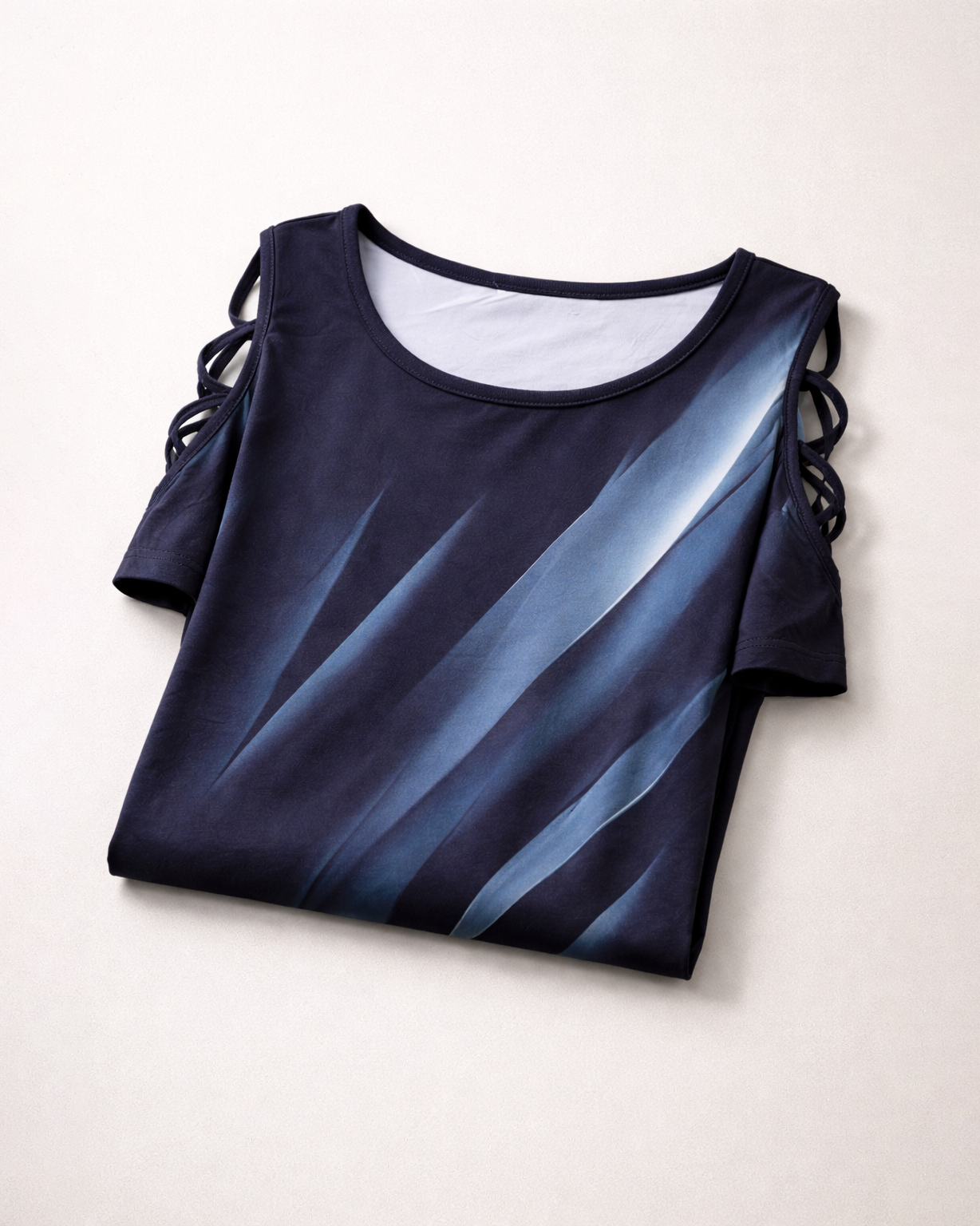 Women’s Navy Blue Abstract Print Cold Shoulder Top