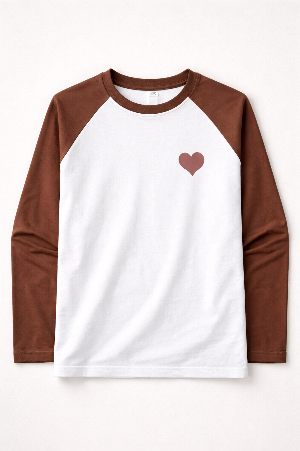 MEN’S WHITE & BROWN RAGLAN FULL SLEEVE HEART PRINT T-SHIRT