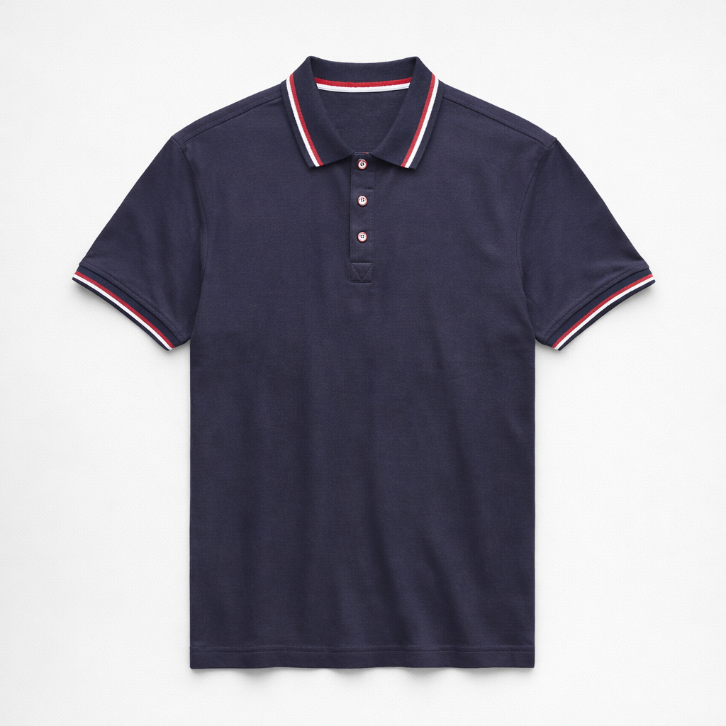 Classic Navy Blue Polo T-Shirt – Premium Cotton | Contrast Collar