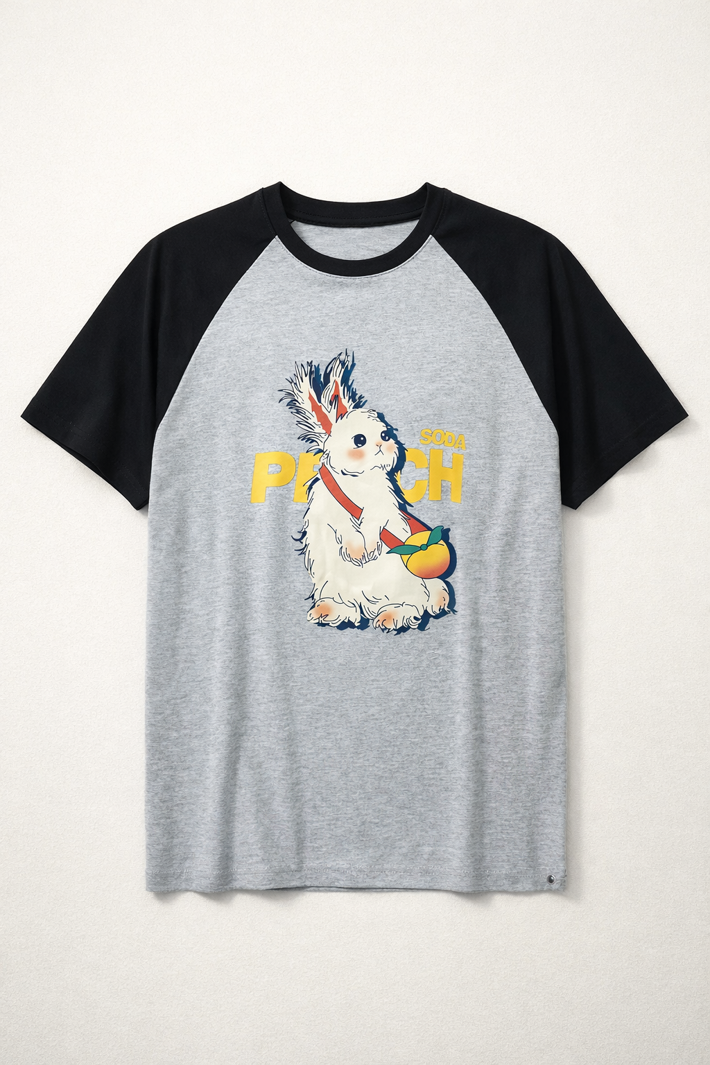 Men’s Grey & Black Raglan Half Sleeve Bunny Graphic T-Shirt