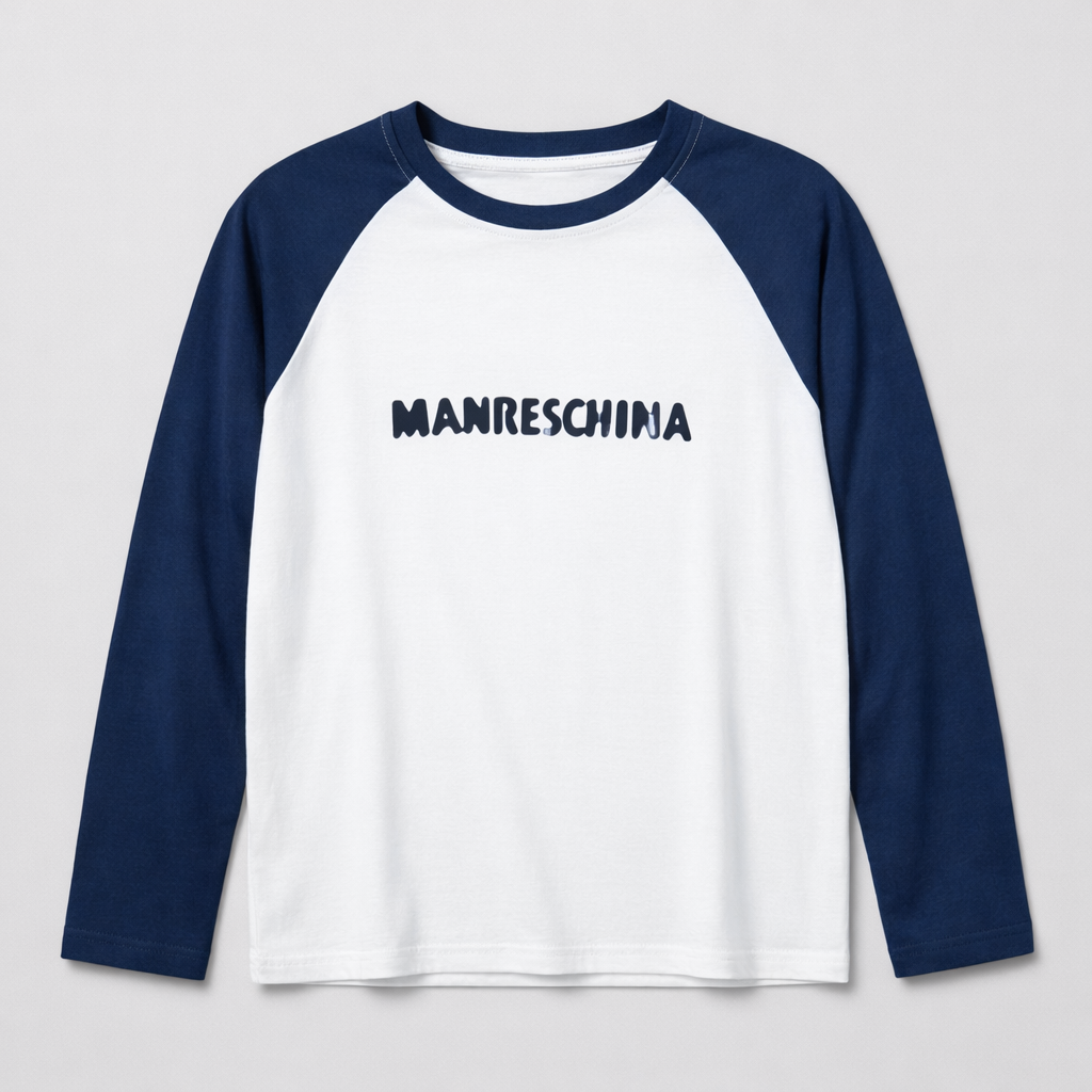 Men’s White & Navy Blue Raglan Full Sleeve Text Print T-Shirt