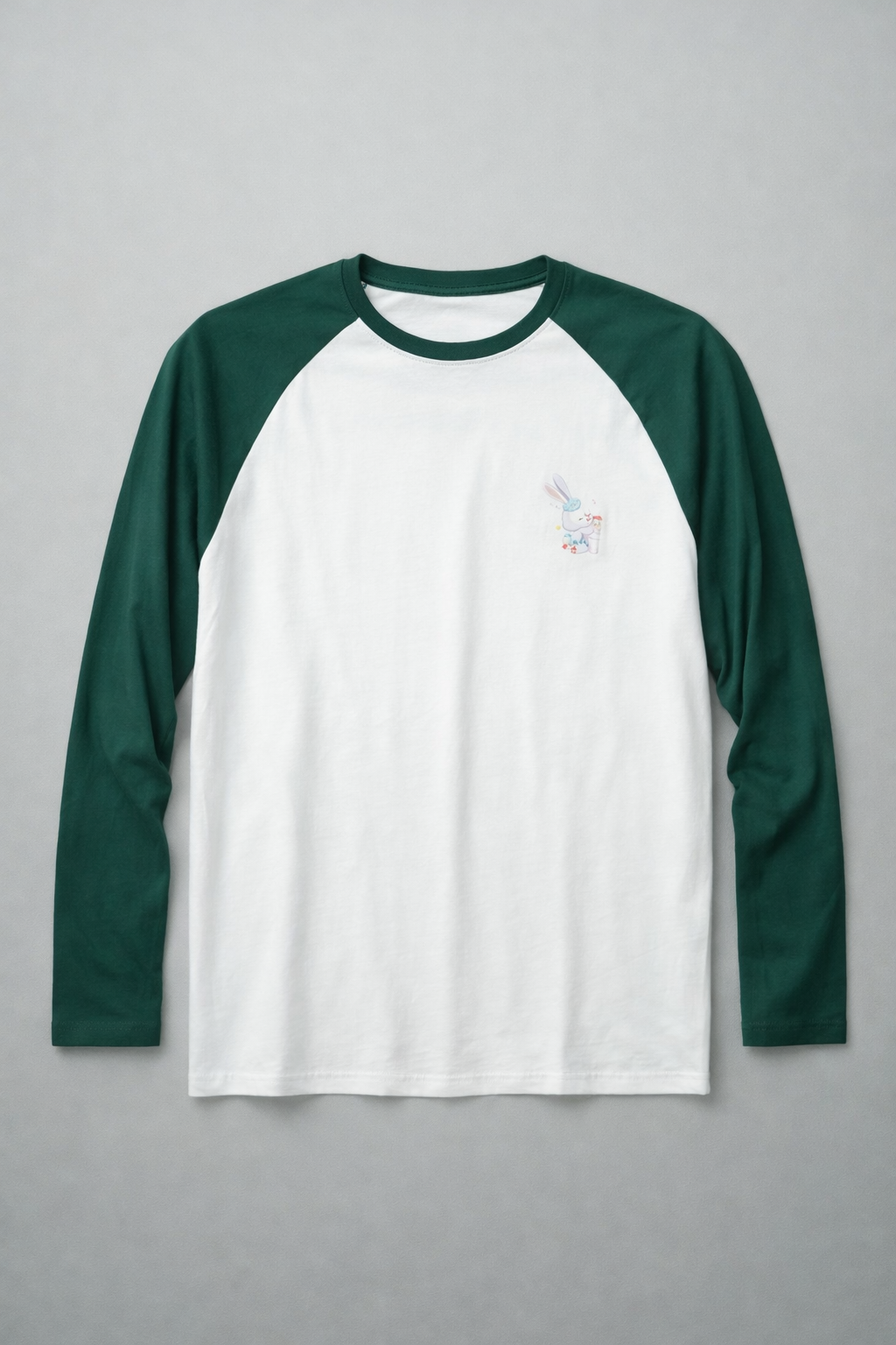 Men’s White & Green Raglan Full Sleeve Graphic T-Shirt