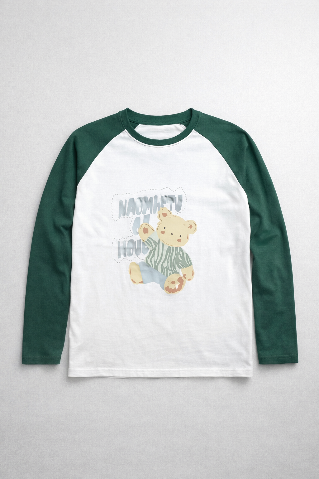 Men’s White & Green Raglan Full Sleeve Graphic T-Shirt