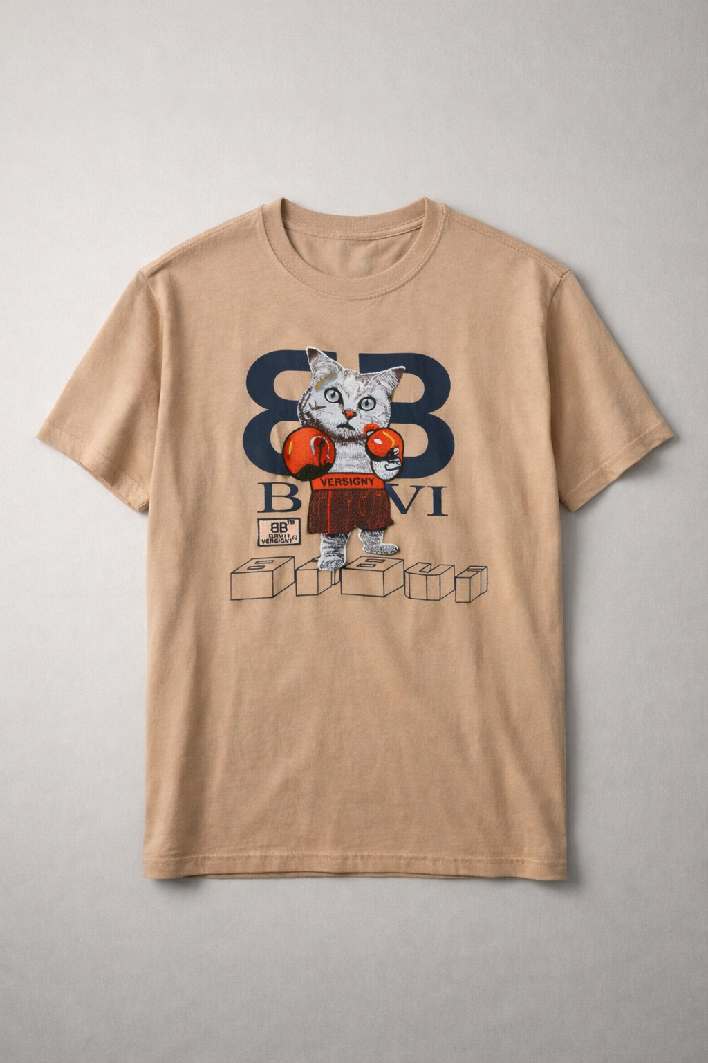 Embroidered Boxer Cat Graphic Crew Neck T-Shirt