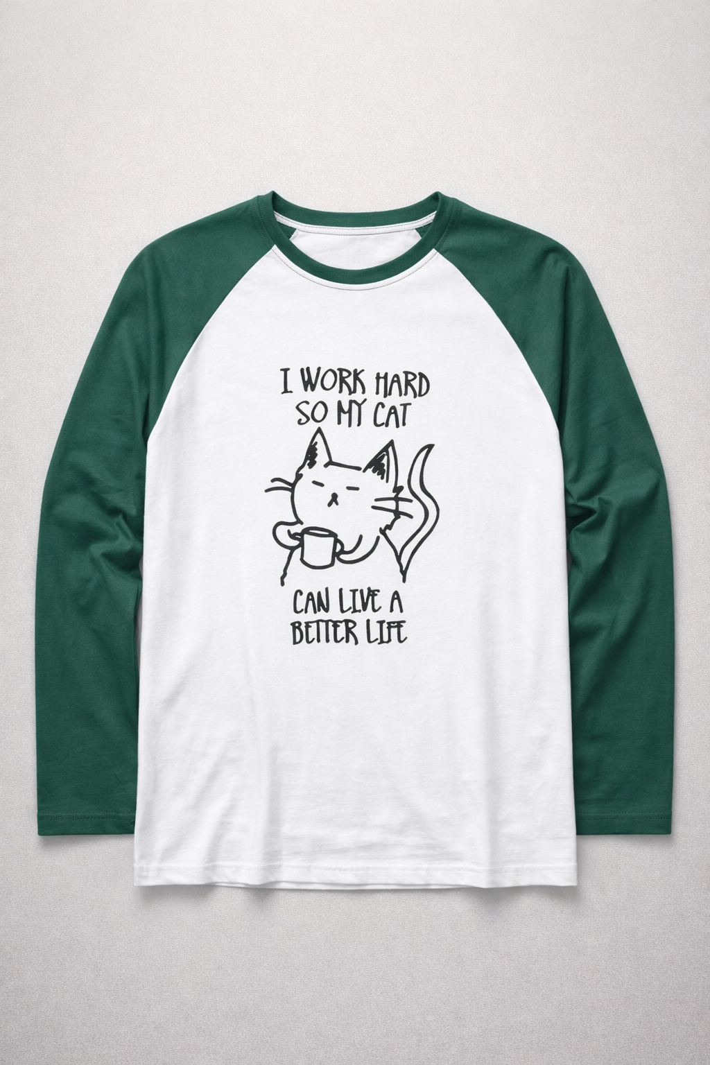 Funny Cat Raglan Long Sleeve T-Shirt