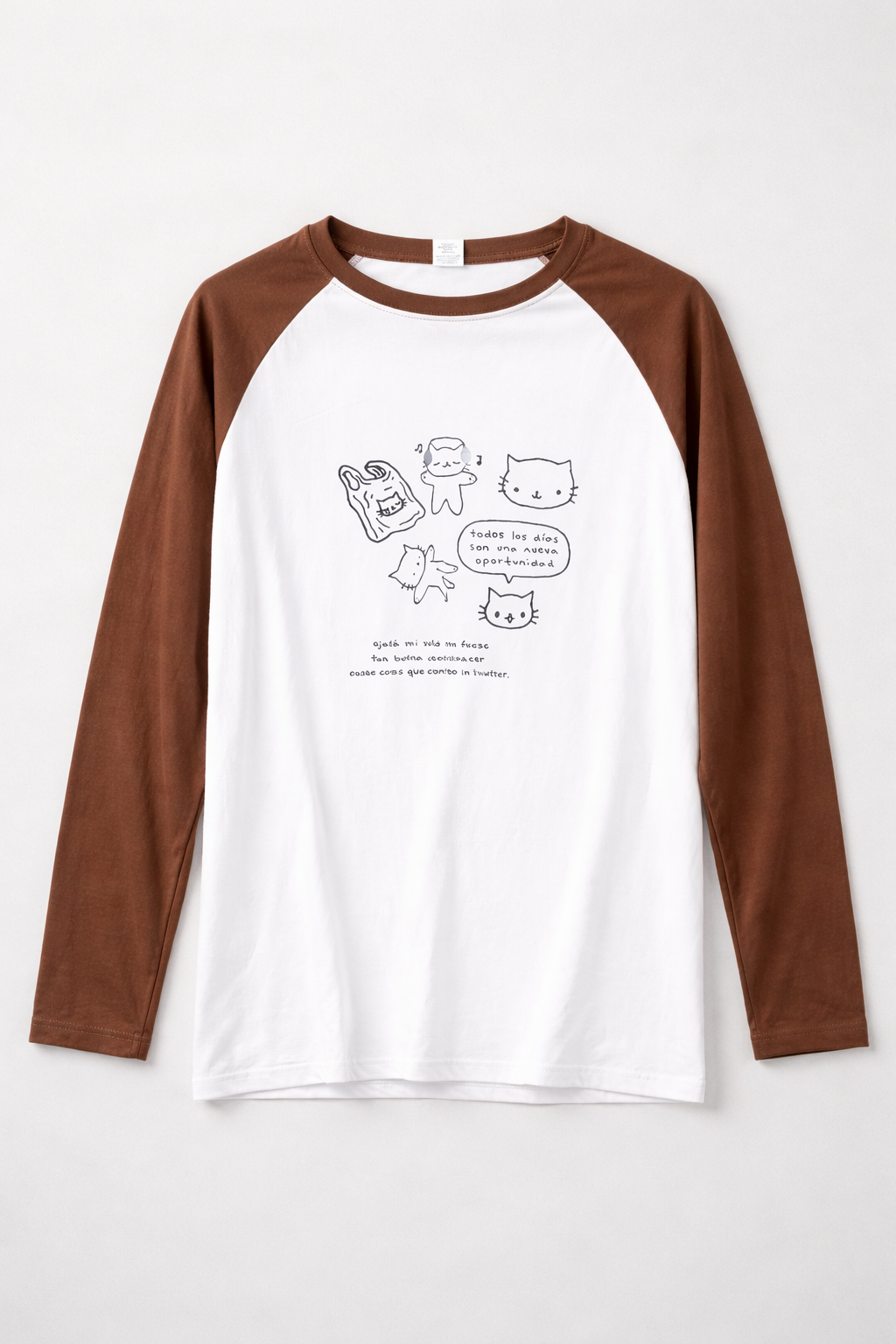 Cat Doodle Raglan Tee– White & Brown