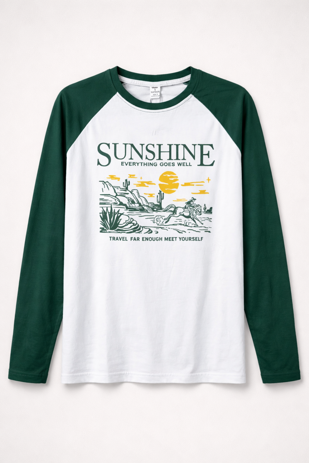 Men’s White & Green Raglan Full Sleeve Graphic T-Shirt