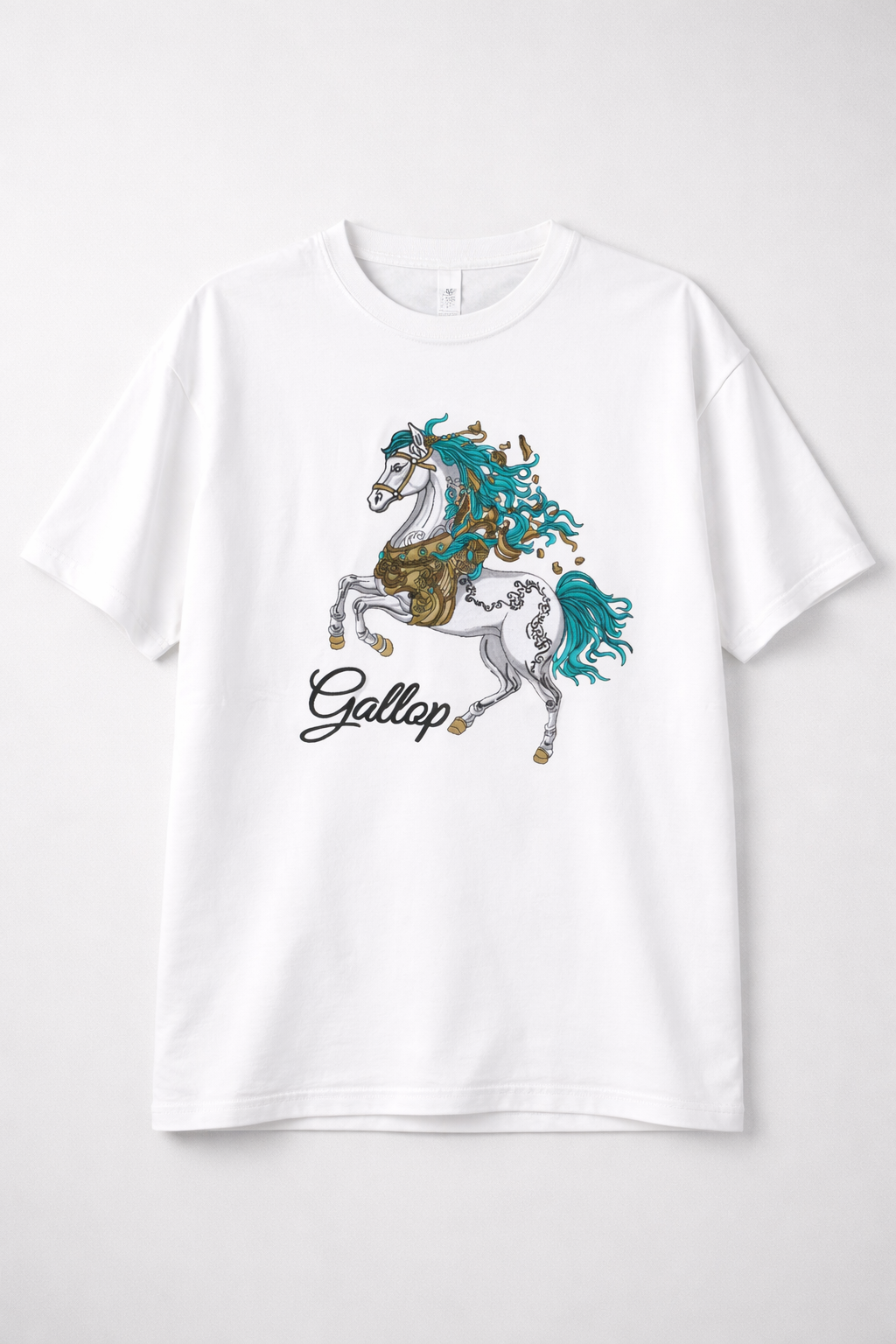 Gallop Horse Graphic Crew Neck T-Shirt – White