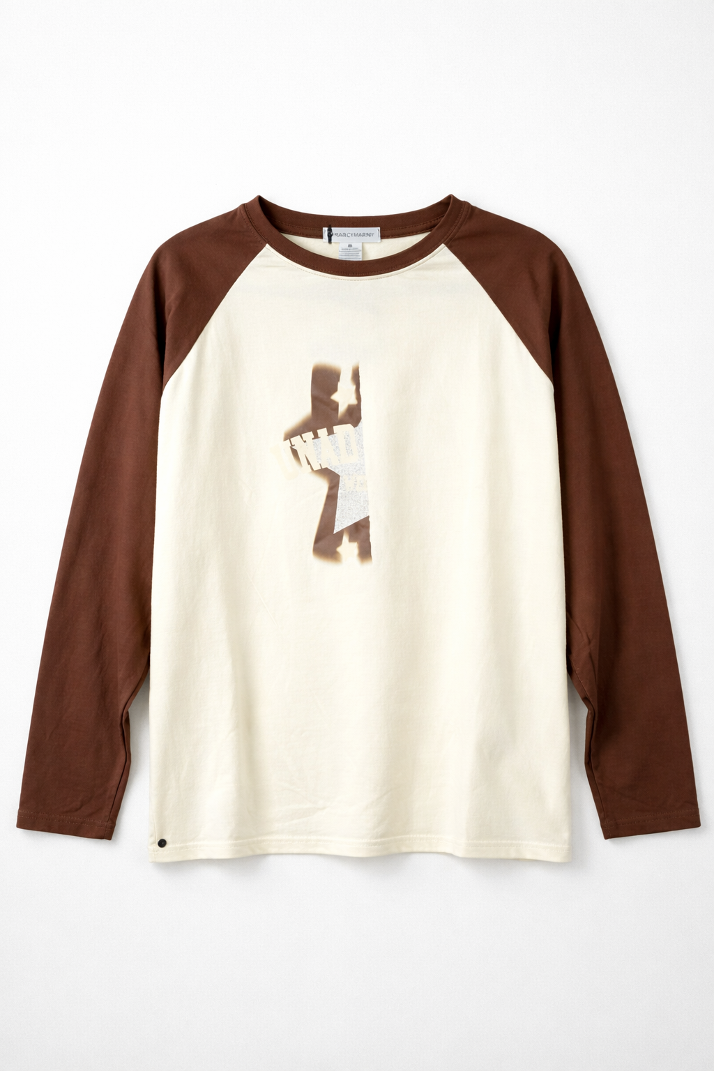 Men’s Cream & Brown Raglan Full Sleeve Graphic T-Shirt