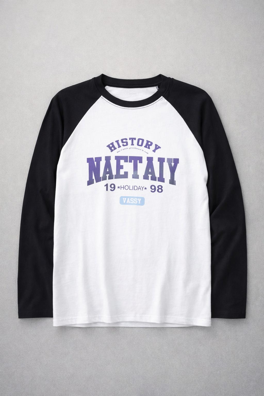 Vintage Graphic Raglan Long Sleeve T-Shirt – Black & White