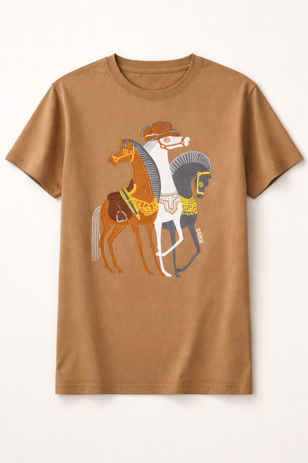 Men’s Brown Embroidered Horse Graphic T-Shirt