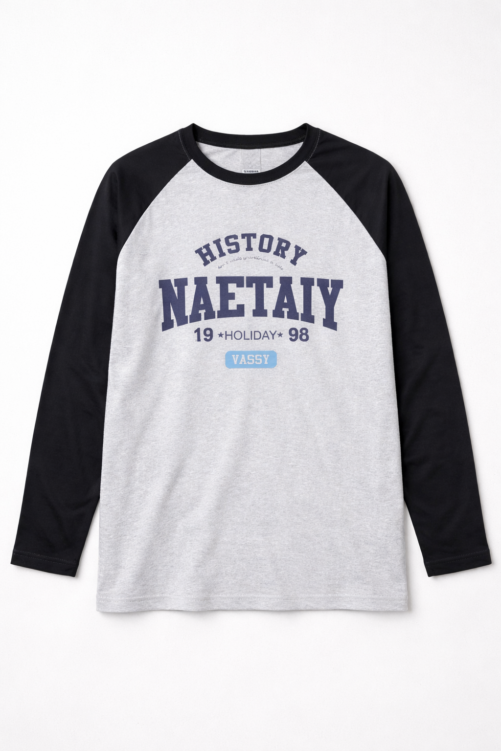 Vintage History Graphic Raglan T-Shirt – Grey & Black Long Sleeve Tee
