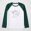 Cute Cat Graphic Raglan Long Sleeve T-Shirt – White & Green