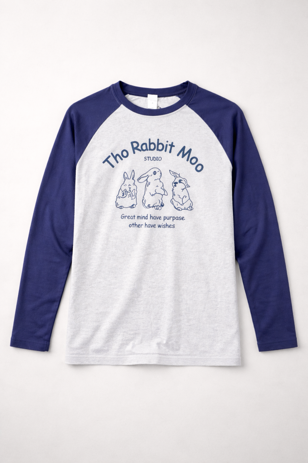 Rabbit Moo Graphic Raglan T-Shirt – Long Sleeve Casual Tee