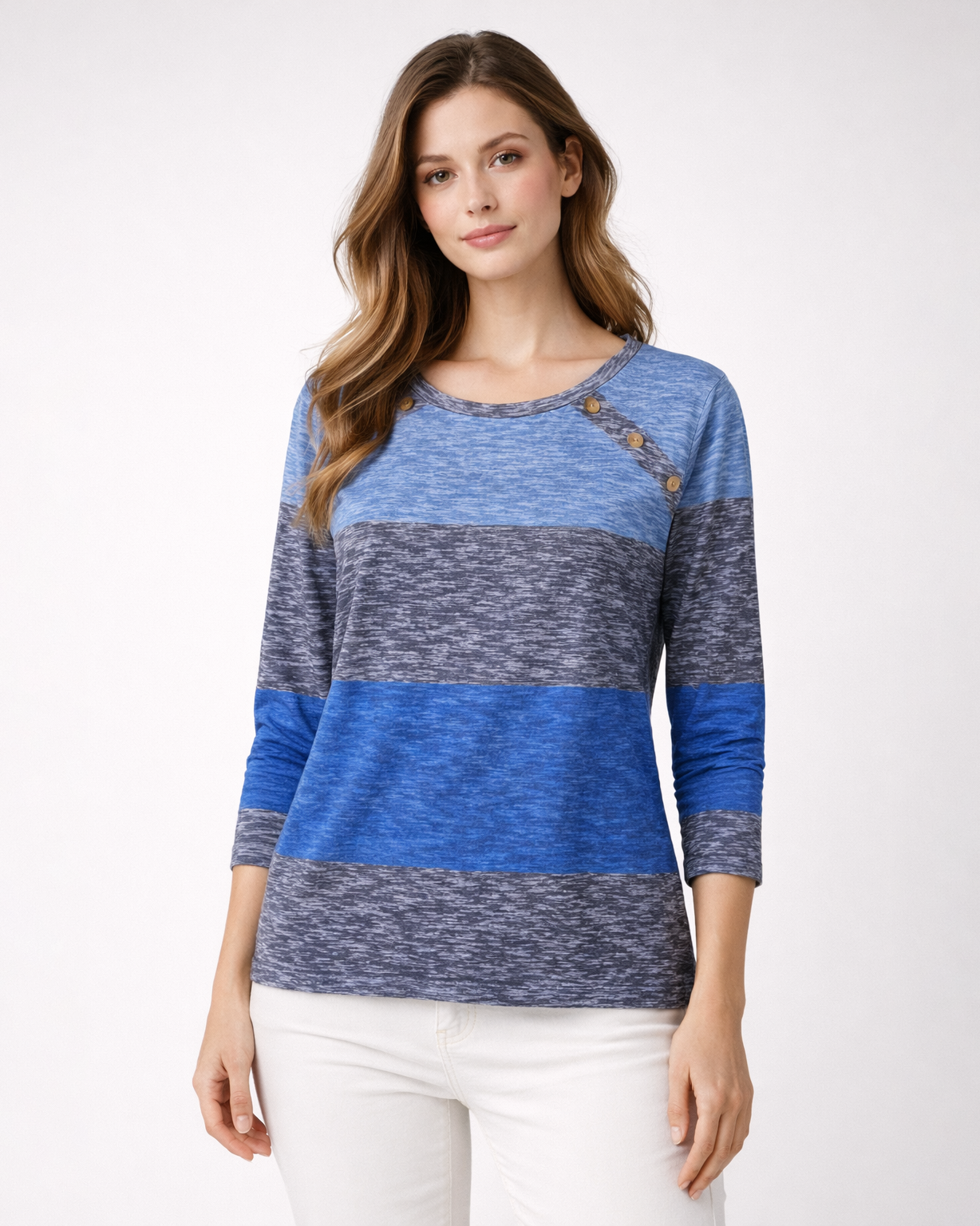 Women’s Blue Color block Long Sleeve Top