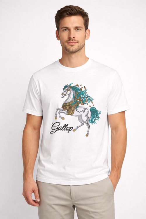 Gallop Horse Graphic Crew Neck T-Shirt – White