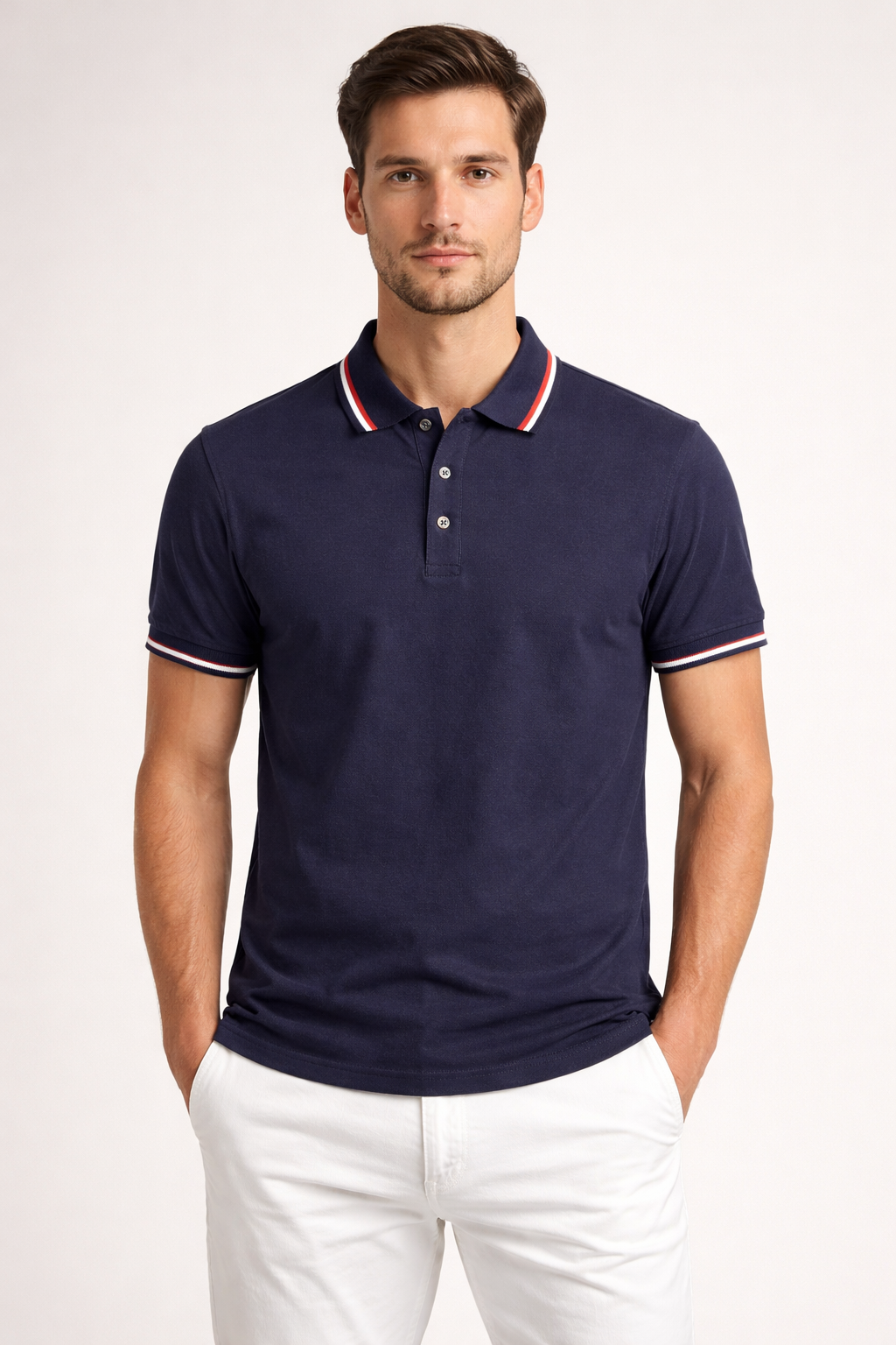 Classic Navy Blue Polo T-Shirt – Premium Cotton | Contrast Collar