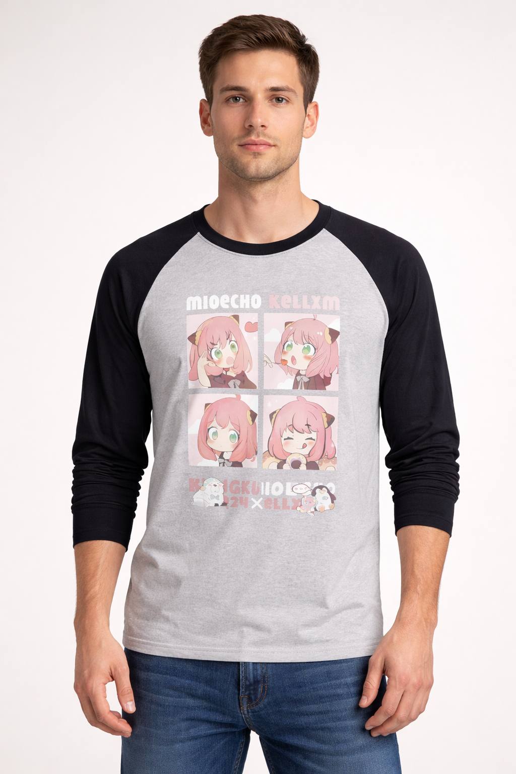 Men’s Grey & Black Raglan Full Sleeve Graphic T-Shirt