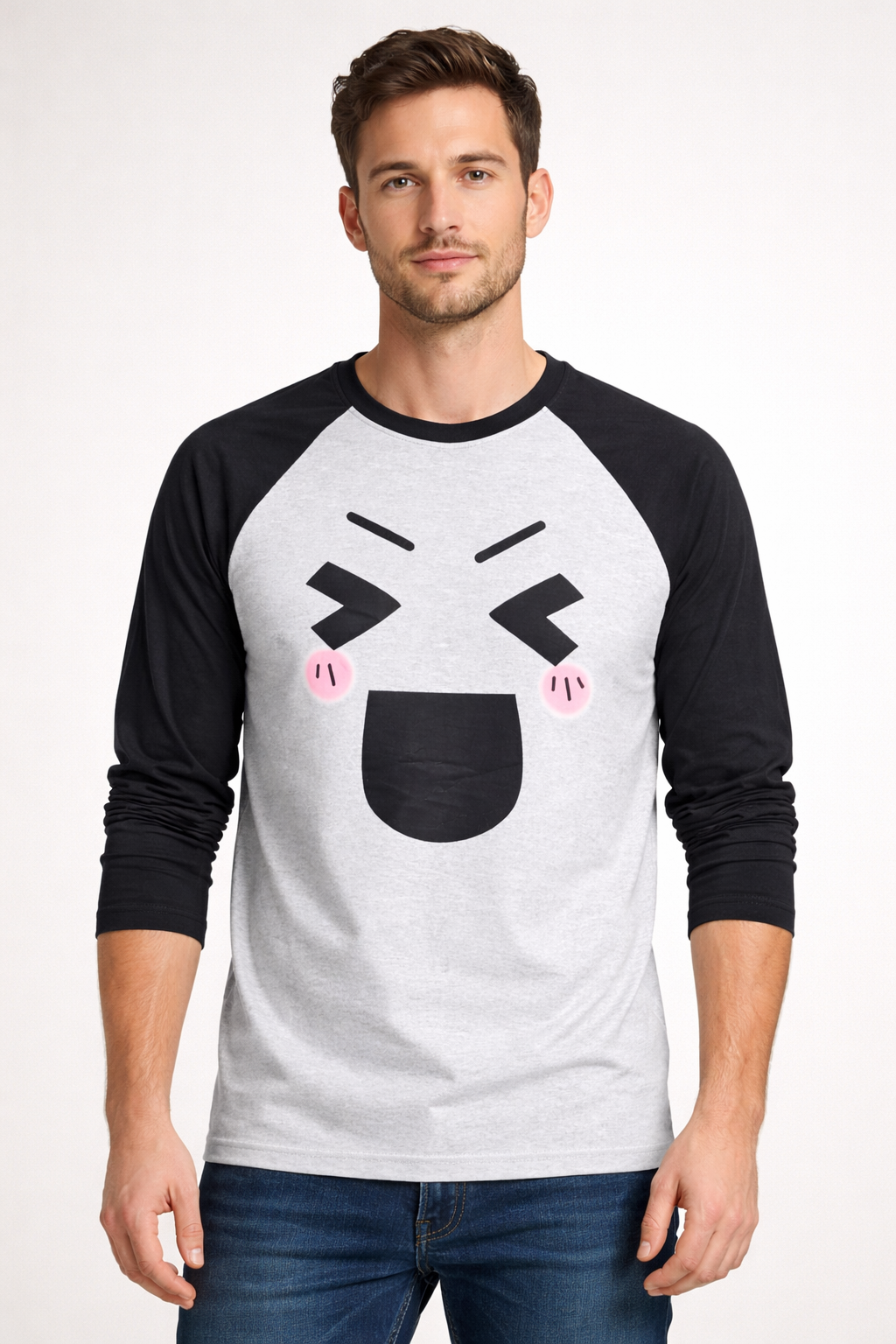 Men’s Grey & Black Raglan Full Sleeve Graphic T-Shirt