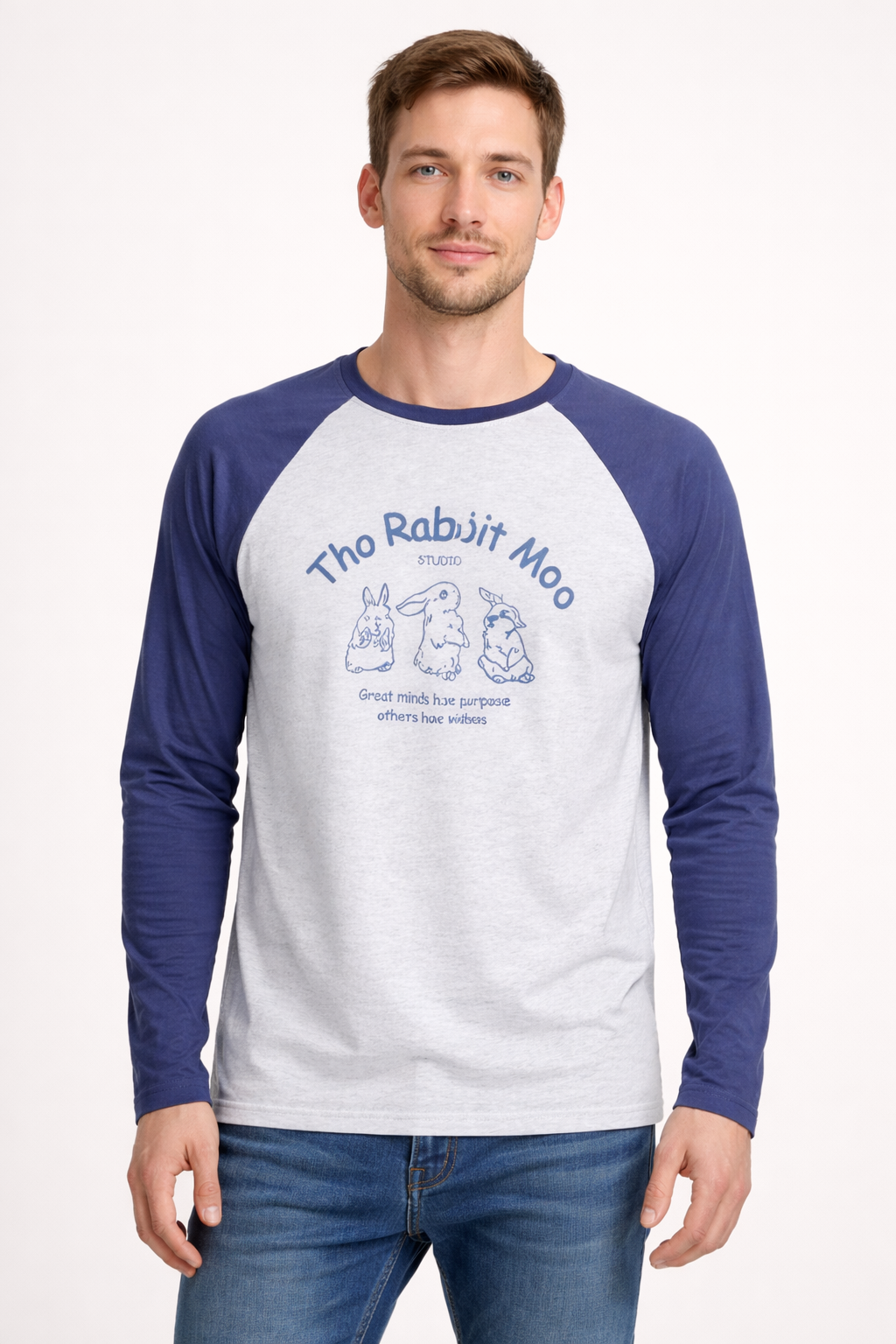 Rabbit Moo Graphic Raglan T-Shirt – Long Sleeve Casual Tee