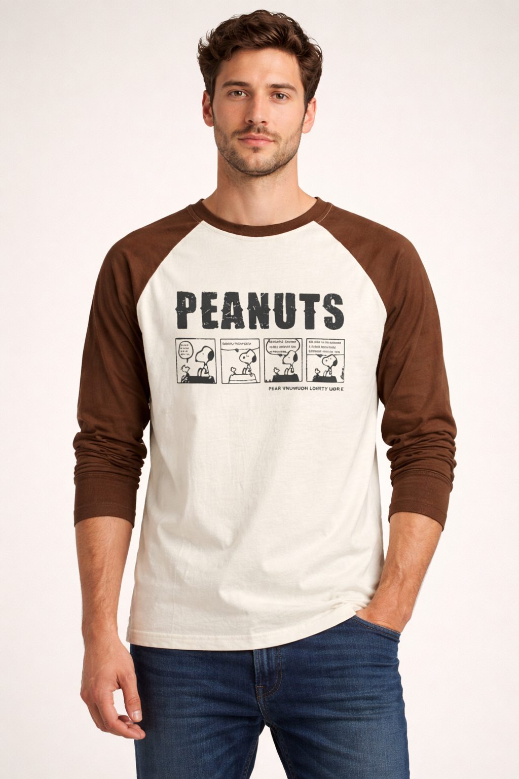Men’s Cream & Brown Raglan Full Sleeve Graphic T-Shirt