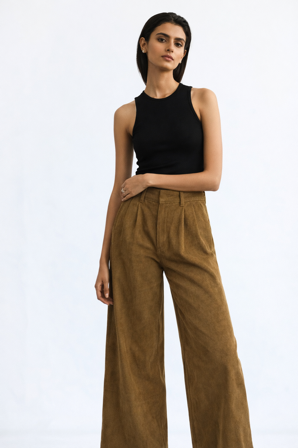 Women’s Corduroy Wide Leg Pants – Brown High Waist Trousers