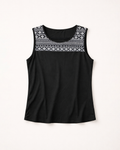 Women’s Black Sleeveless Top with Geometric Printed Yoke