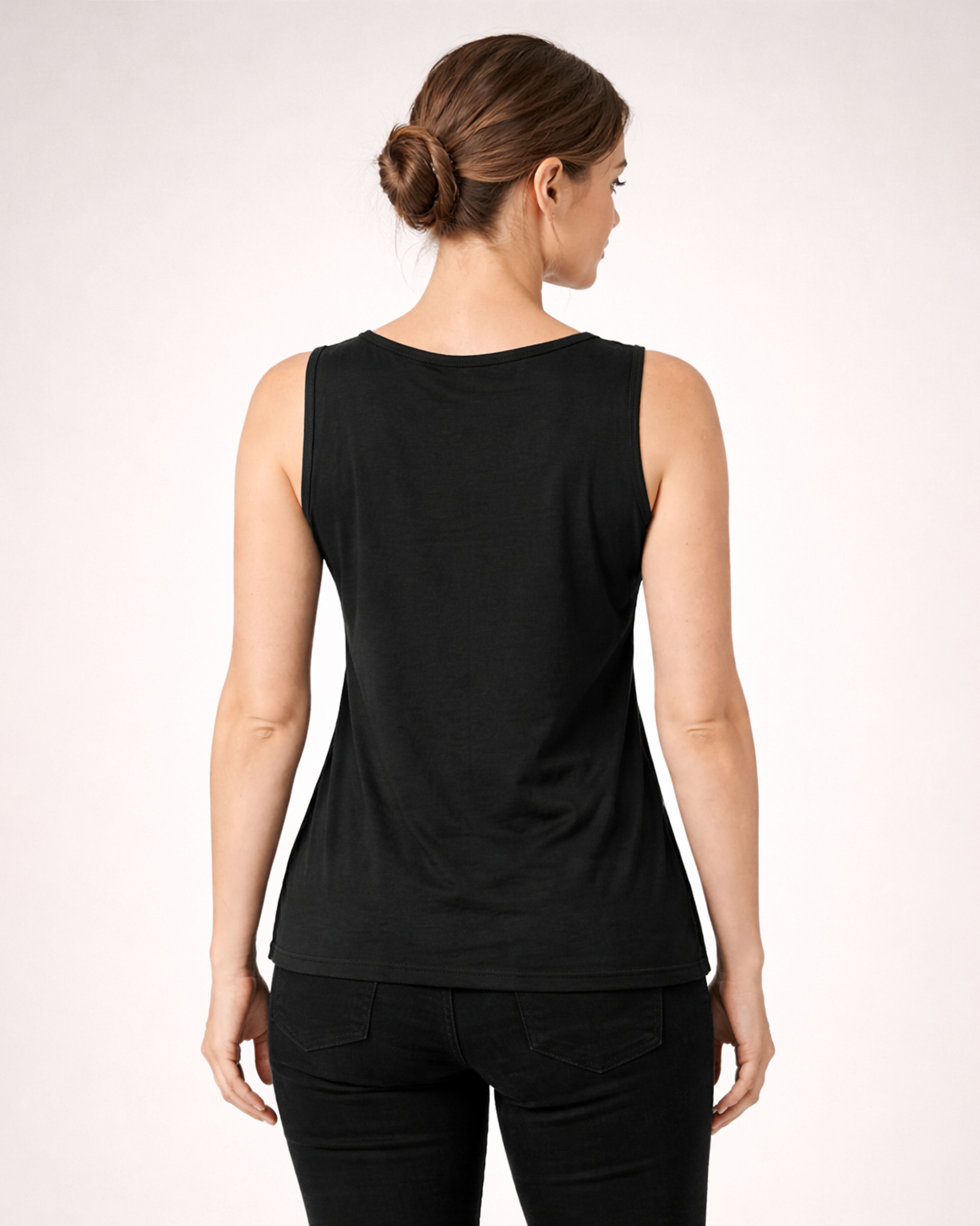 Women’s Black Sleeveless Top with Geometric Printed Yoke