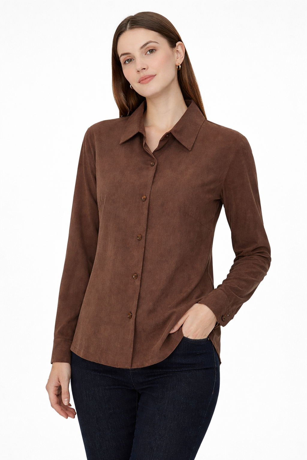 Women’s Classic Button-Down Shirt – Brown
