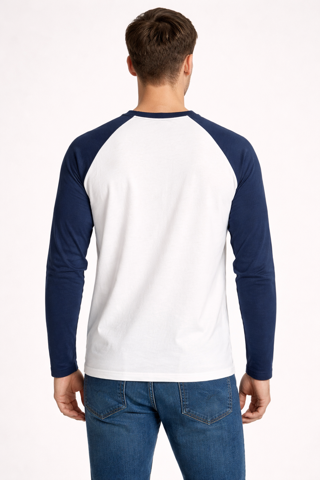 Men’s White & Navy Blue Raglan Full Sleeve Text Print T-Shirt
