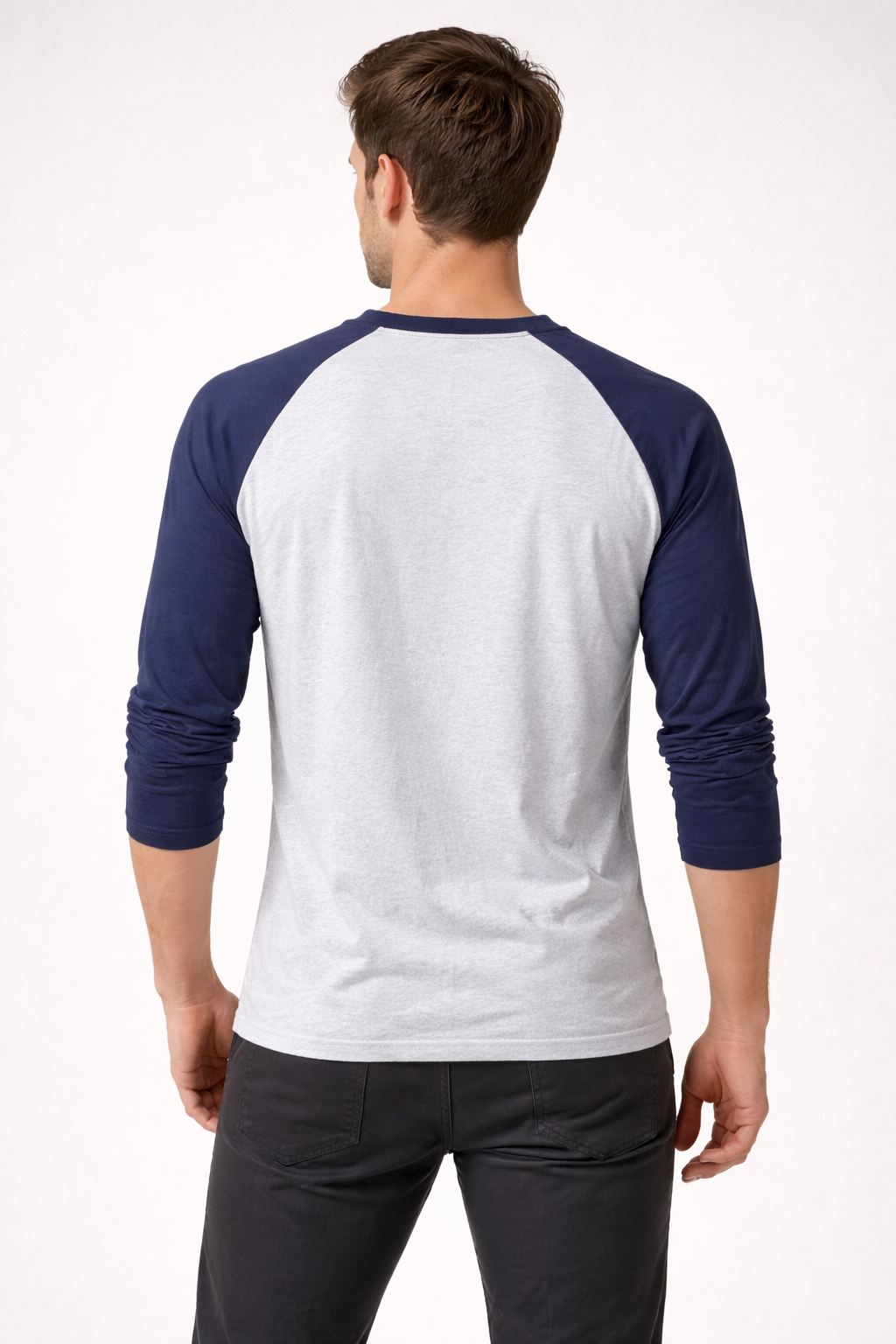 Funny Cat Graphic Raglan Long Sleeve T-Shirt – Grey & Navy Casual Tee