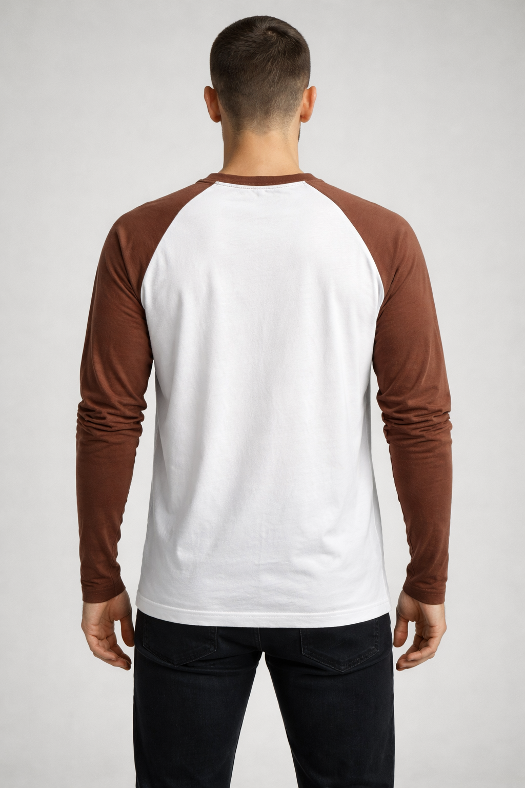 MEN’S WHITE & BROWN RAGLAN FULL SLEEVE HEART PRINT T-SHIRT