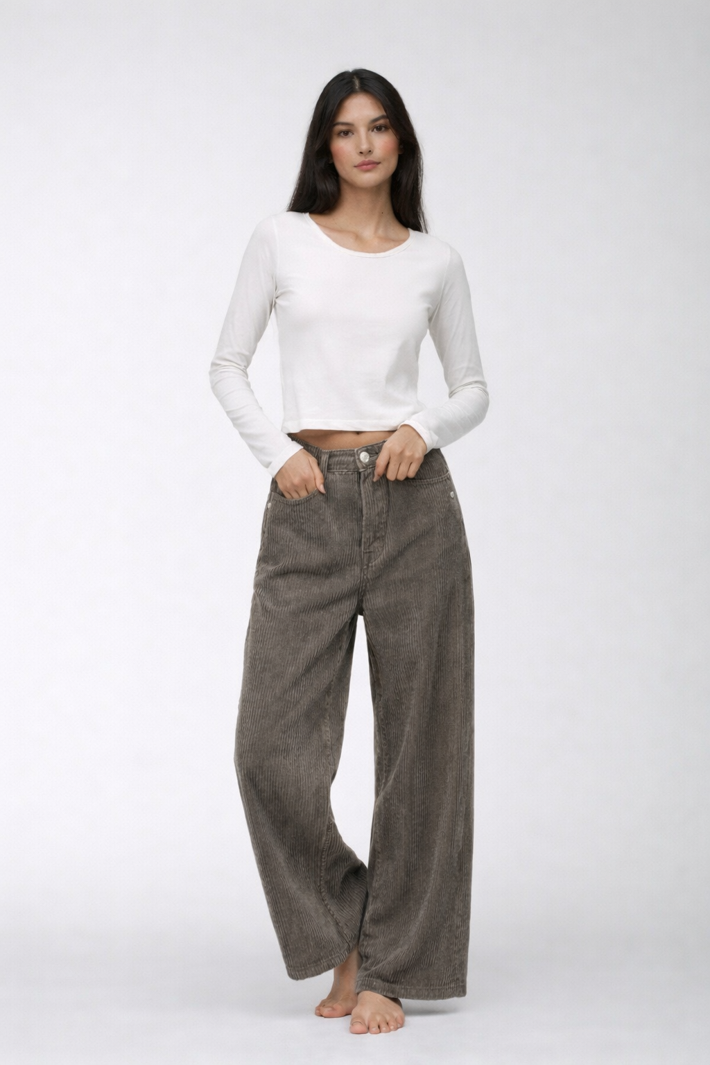 Women’s Olive Corduroy Wide-Leg Pants