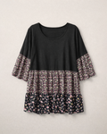 Women’s Black Tiered Floral Print Tunic Top