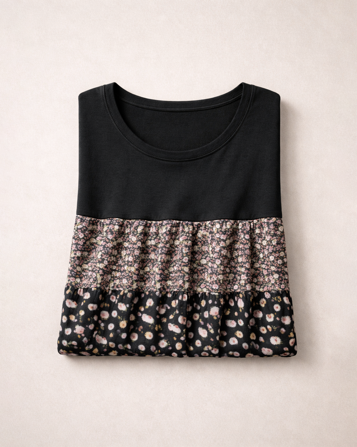 Women’s Black Tiered Floral Print Tunic Top