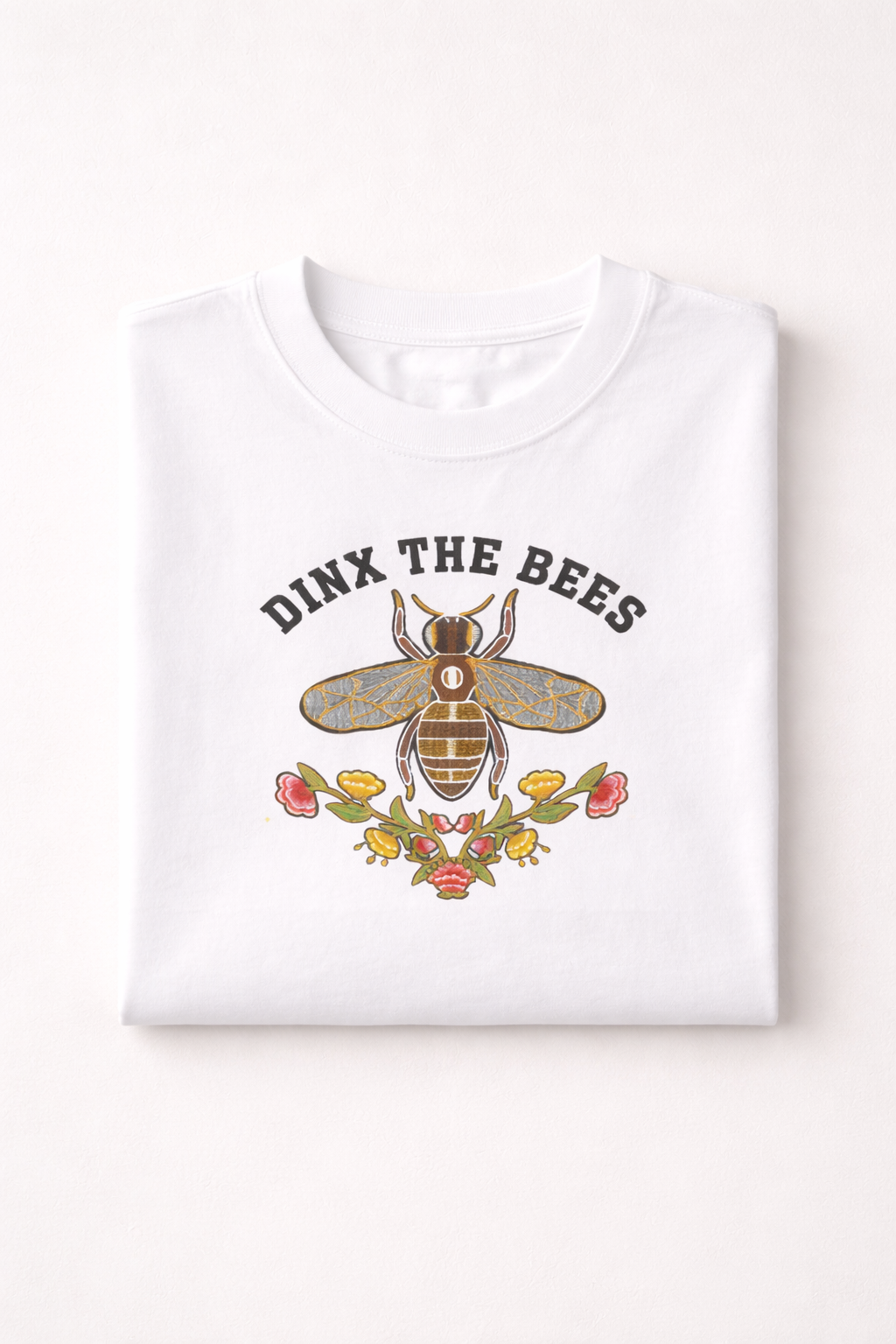 Dinx The Bees Embroidered Graphic T-Shirt – White