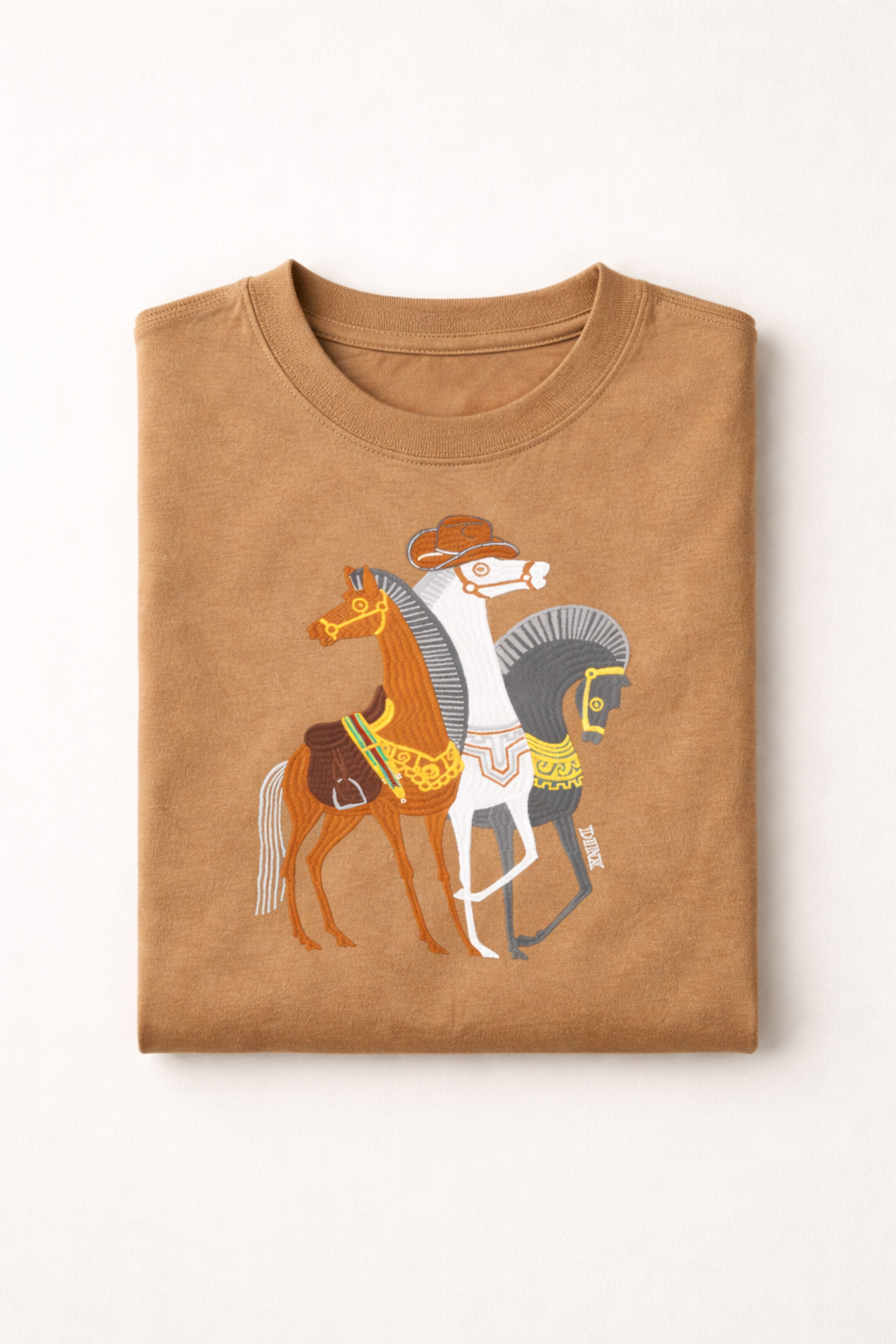 Men’s Brown Embroidered Horse Graphic T-Shirt