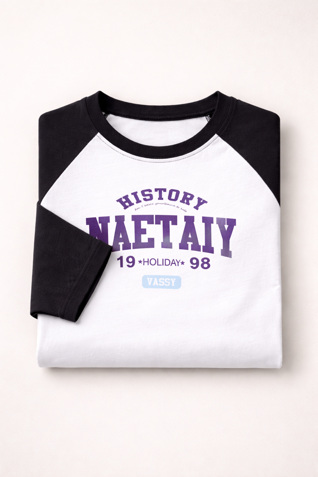 Vintage Graphic Raglan Long Sleeve T-Shirt – Black & White