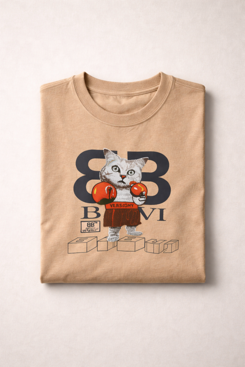 Embroidered Boxer Cat Graphic Crew Neck T-Shirt